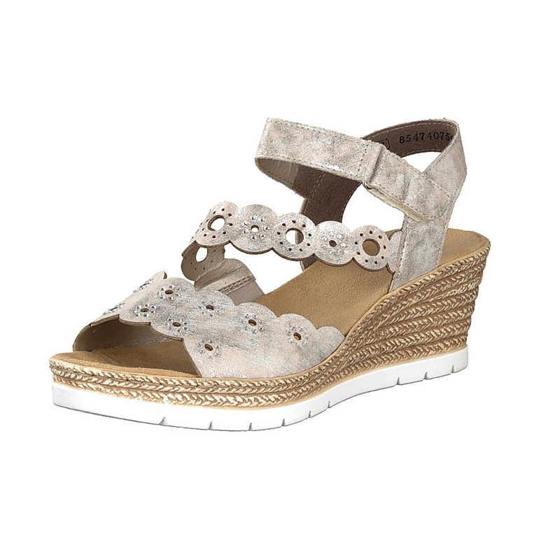 Sandalias Cunha Rieker 619C5-90 Para Mulher - Metal